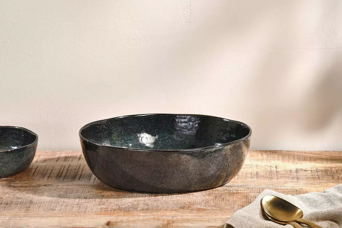 Nkuku Amina Serving Bowl - Sea Grey - Large New Arrivals 3 Nkuku Amina Serving Bowl - Sea Grey - Large New Arrivals
