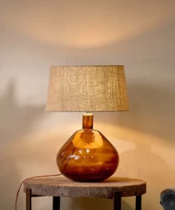Nkuku Living Room Baba Glass Lamp - Burnt Amber - Large Wide
