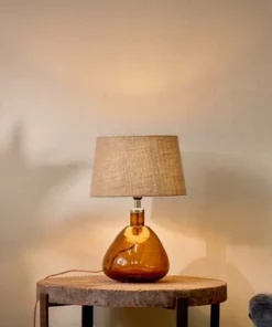 Nkuku Baba Glass Lamp - Burnt Amber - Small Wide