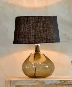 Nkuku Living Room Baba Green Smoke Glass Lamp - Large Wide