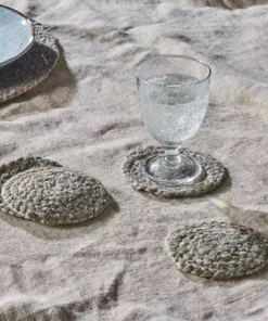 Nkuku Braided Hemp Coaster - Soft Grey (Set Of 4) Hemp Rugs & Accessories