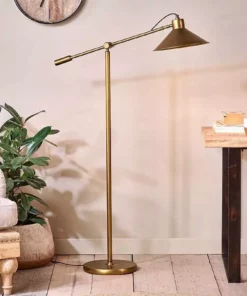 Nkuku Challa Iron Armed Floor Lamp - Antique Brass