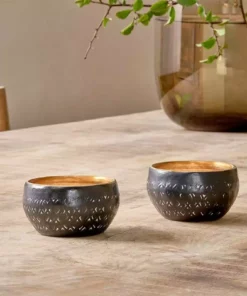 Nkuku New Arrivals Darani Tealights - Black & Antique Brass (Set Of 2)