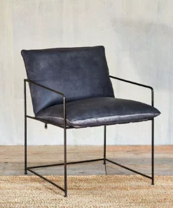 Nkuku Living Room Durium Leather Lounger - Aged Black