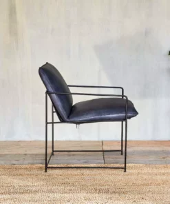 Nkuku Living Room Durium Leather Lounger - Aged Black