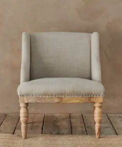 Nkuku Elbu Linen Armchair - Stone Living Room