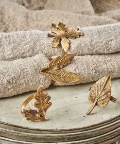 Nkuku Leaf Brass Napkin Rings Table Accessories