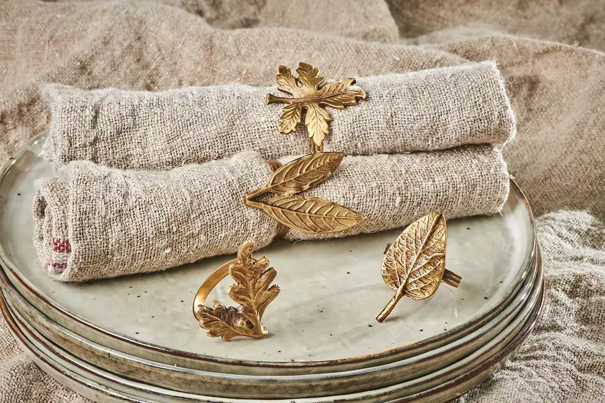 Nkuku Leaf Brass Napkin Rings Table Accessories 3 Nkuku Leaf Brass Napkin Rings Table Accessories