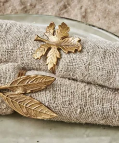 Nkuku Leaf Brass Napkin Rings Table Accessories