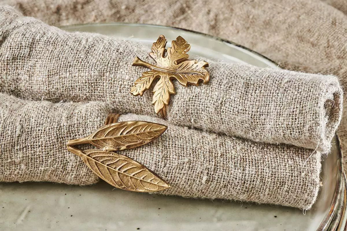 Nkuku Leaf Brass Napkin Rings Table Accessories 4 Nkuku Leaf Brass Napkin Rings Table Accessories