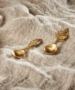 Nkuku Leaf Small Spoon Gift Set - Antique Brass (Set Of 2)