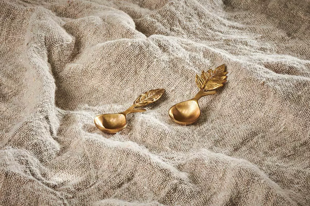 Nkuku Leaf Small Spoon Gift Set - Antique Brass (Set Of 2) 3 Nkuku Leaf Small Spoon Gift Set - Antique Brass (Set Of 2)