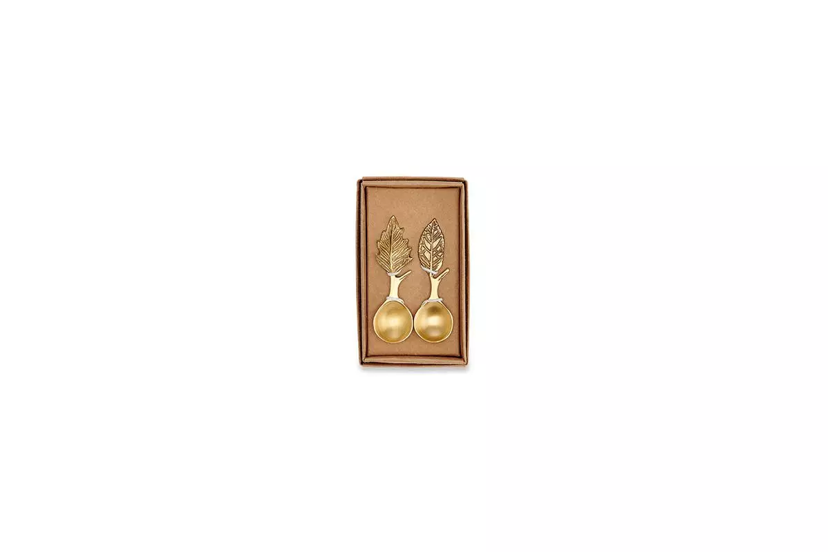 Nkuku Leaf Small Spoon Gift Set - Antique Brass (Set Of 2) 6 Nkuku Leaf Small Spoon Gift Set - Antique Brass (Set Of 2)