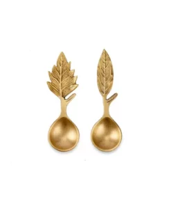 Nkuku Leaf Small Spoon Gift Set - Antique Brass (Set Of 2) 8 Nkuku Leaf Small Spoon Gift Set - Antique Brass (Set Of 2)