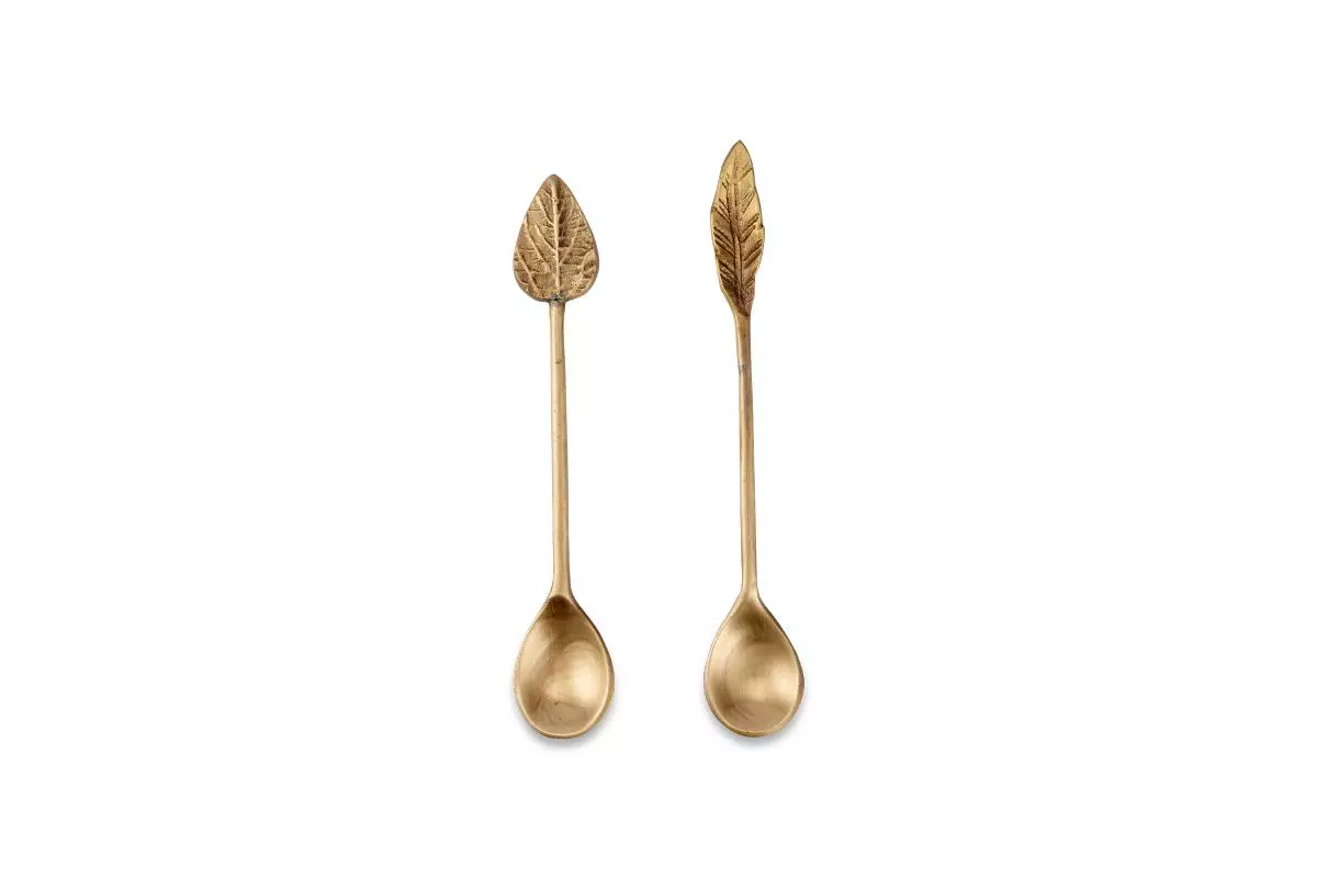Nkuku Tableware Leaf Spoon Gift Set - Antique Brass (Set Of 2) 5 Nkuku Tableware Leaf Spoon Gift Set - Antique Brass (Set Of 2)