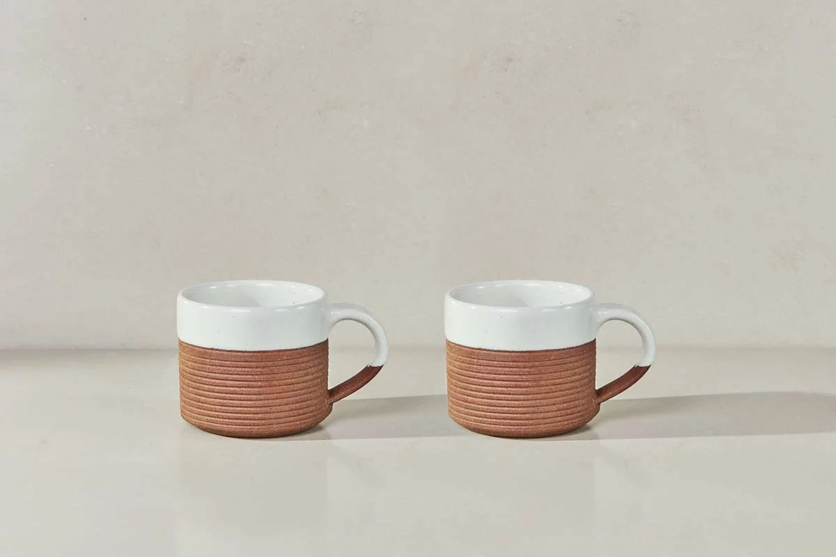 Nkuku Mali Ribbed Coffee Mug - White (Set Of 2) Tableware 3 Nkuku Mali Ribbed Coffee Mug - White (Set Of 2) Tableware