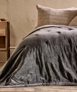 Nkuku Mandawa Velvet Bedspread - Charcoal Home Accessories