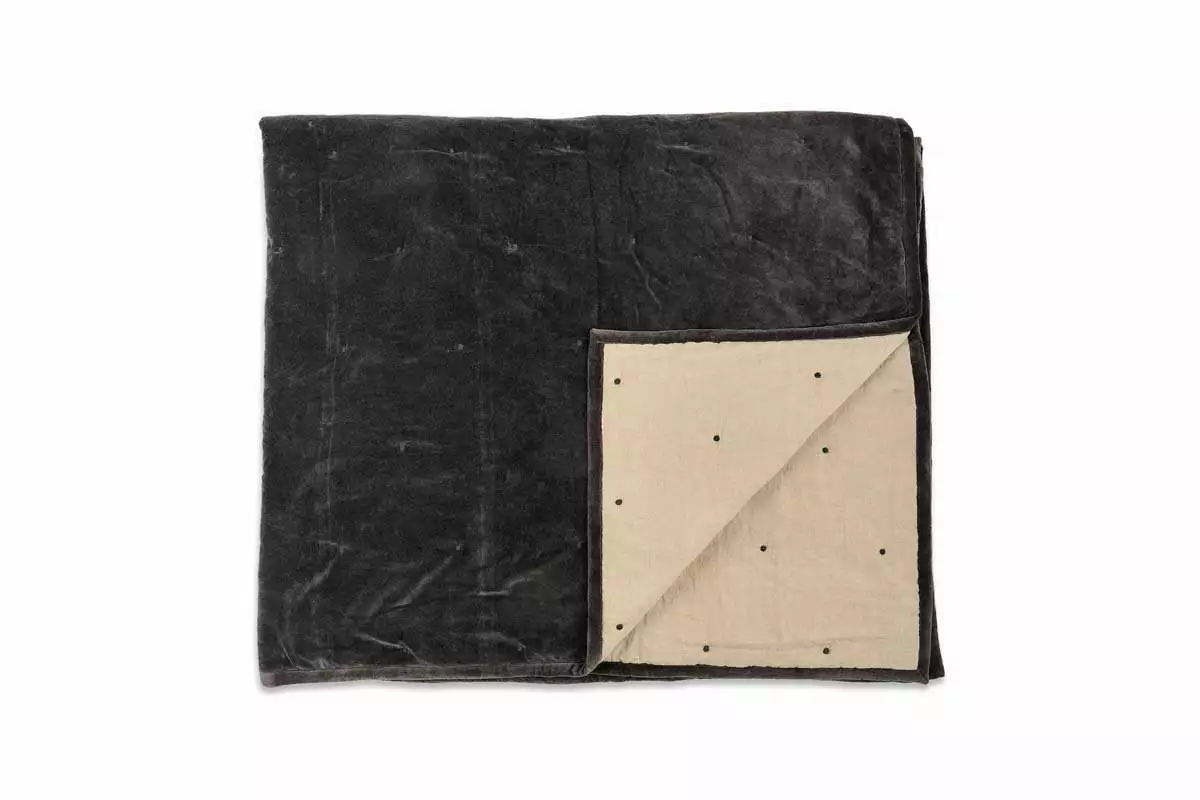 Nkuku Mandawa Velvet Bedspread - Charcoal Home Accessories 5 Nkuku Mandawa Velvet Bedspread - Charcoal Home Accessories