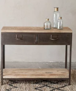 Nkuku Mansu Iron & Mango Wood Console Table Living Room
