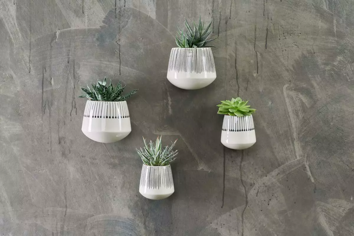 Nkuku Matamba Ceramic Wall Hung Planter - Black Lines 4 Nkuku Matamba Ceramic Wall Hung Planter - Black Lines