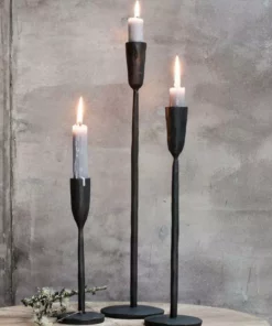 Nkuku Mbata Brass Candlestick - Antique Black