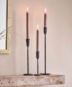 Nkuku Mbata Brass Candlestick - Antique Black