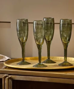 Nkuku Mila Tall Champagne Glass - Dark Emerald (Set Of 4) Tableware
