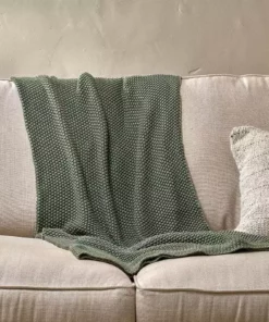 Nkuku Moss Stitch Cotton Throw - Forest Green
