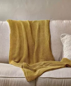 Nkuku Moss Stitch Cotton Throw - Mustard Home Accessories