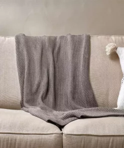Nkuku Moss Stitch Cotton Throw - Pewter