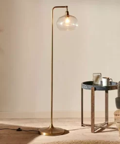 Nkuku New Arrivals Mulia Glass Floor Lamp - Antique Brass