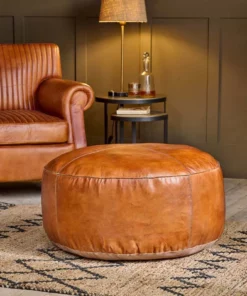 Nkuku Nadu Leather Pouf - Large Living Room