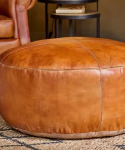 Nkuku Nadu Leather Pouf - Large Living Room