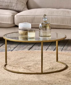 Nkuku Nakuru Iron & Glass Coffee Table - Brass Living Room
