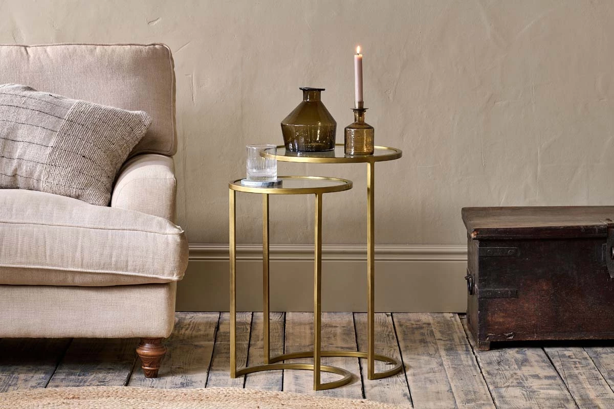 Nkuku Nakuru Iron & Glass Side Table Set - Brass 3 Nkuku Nakuru Iron & Glass Side Table Set - Brass