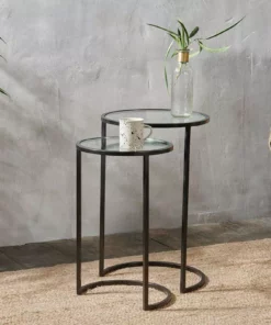 Nkuku Nakuru Iron & Glass Side Table Set (Set Of 2) Living Room