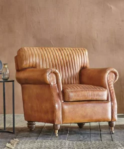 Nkuku Narwana Leather Ribbed Armchair Living Room