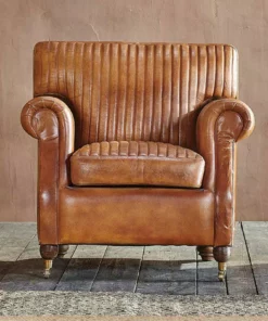 Nkuku Narwana Leather Ribbed Armchair Living Room
