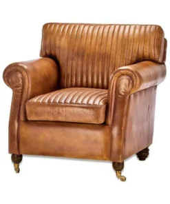 Nkuku Narwana Leather Ribbed Armchair Living Room