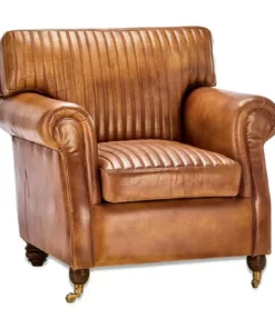 Nkuku Narwana Leather Ribbed Armchair Living Room