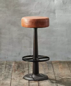 Nkuku Kitchen & Dining Room Narwana Leather Round Stool