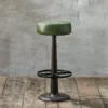 Nkuku Narwana Leather Round Stool - Rich Green Kitchen & Dining Room