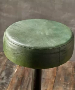 Nkuku Narwana Leather Round Stool - Rich Green Kitchen & Dining Room