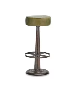 Nkuku Narwana Leather Round Stool - Rich Green Kitchen & Dining Room