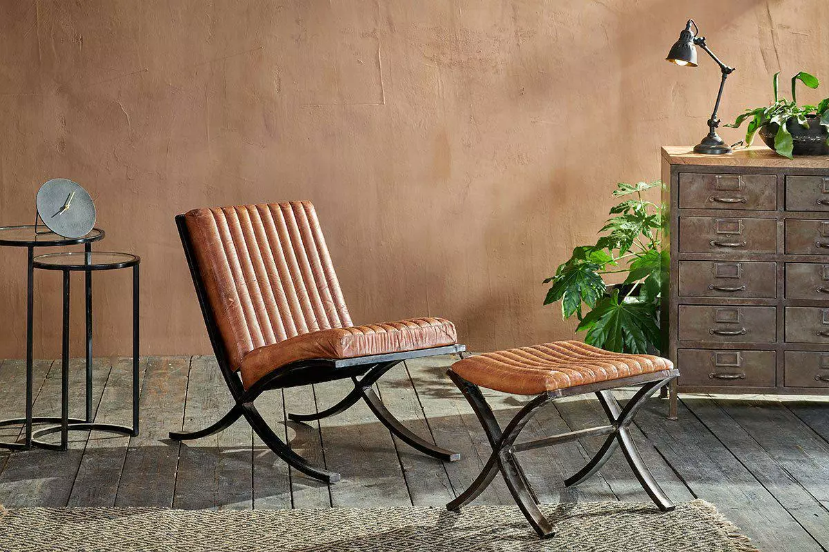 Nkuku Narwana Ribbed Leather Footstool Living Room 4 Nkuku Narwana Ribbed Leather Footstool Living Room