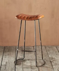 Nkuku Narwana Ribbed Leather Stool - Large Kitchen & Dining Room