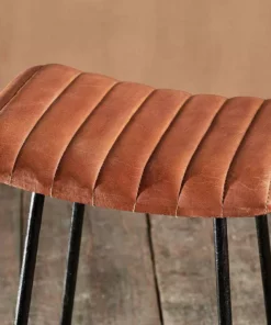 Nkuku Narwana Ribbed Leather Stool - Large Kitchen & Dining Room