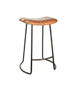 Nkuku Kitchen & Dining Room Narwana Ribbed Leather Stool - Small