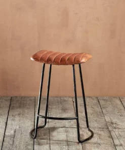 Nkuku Kitchen & Dining Room Narwana Ribbed Leather Stool - Small