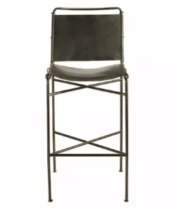 Nkuku Nirmi Leather Sling Back Bar Chair - Charcoal 17 Nkuku Nirmi Leather Sling Back Bar Chair - Charcoal